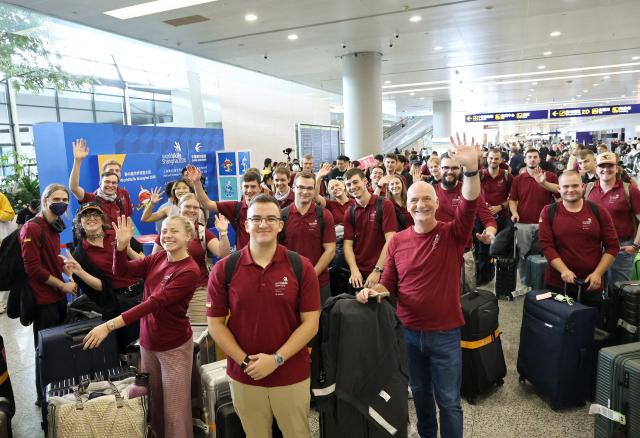 (260917) -- SHANGHAI, Sept. 17, 2026 (Xinhua) -- Members of German delegation for the 48th WorldSkills Competition are pictured upon their arrival at Shanghai Pudong International Airport in Shanghai, east China, Sept. 17, 2026. The 48th WorldSkills Competition is scheduled to take place from September 22 to 27 in Shanghai. (Xinhua/Fang Zhe)