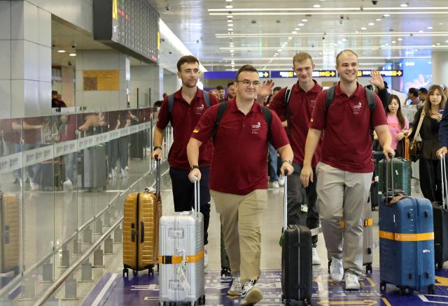 (260917) -- SHANGHAI, Sept. 17, 2026 (Xinhua) -- Members of German delegation for the 48th WorldSkills Competition are pictured upon their arrival at Shanghai Pudong International Airport in Shanghai, east China, Sept. 17, 2026. The 48th WorldSkills Competition is scheduled to take place from September 22 to 27 in Shanghai. (Xinhua/Fang Zhe)