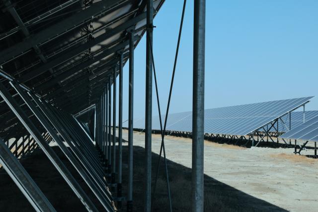 (260917) -- BAKU, Sept. 17, 2026 (Xinhua) -- This photo taken on Sept. 16, 2026 shows a view of the 100 MW Gobustan solar power plant in Garadagh district of Baku, Azerbaijan. TO GO WITH "Chinese-invested large-scale solar power plant in Azerbaijan connected to grid" (Xinhua/Chen Junfeng)