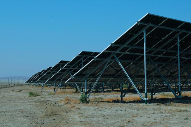 (260917) -- BAKU, Sept. 17, 2026 (Xinhua) -- This photo taken on Sept. 16, 2026 shows a view of the 100 MW Gobustan solar power plant in Garadagh district of Baku, Azerbaijan. TO GO WITH "Chinese-invested large-scale solar power plant in Azerbaijan connected to grid" (Xinhua/Chen Junfeng)