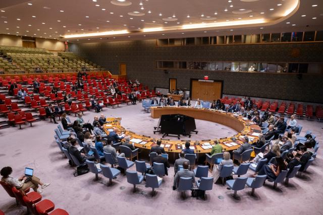 (260917) -- UNITED NATIONS, Sept. 17, 2026 (Xinhua) -- The Security Council holds a meeting on the situation in Syria at the UN headquarters in New York, Sept. 17, 2026. UN Under-Secretary-General for Humanitarian Affairs Tom Fletcher said Thursday that continued displacement, localized insecurity, regional escalation and landmines are threatening the return of displaced Syrians. (Manuel Elias/UN Photo/Handout via Xinhua)
