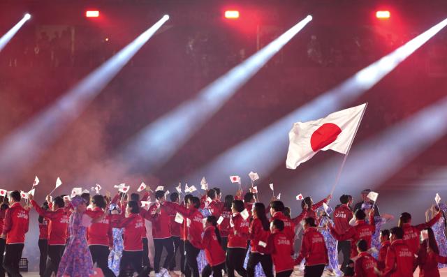 (260919) -- NAGOYA, Sept. 19, 2026 (Xinhua) -- The delegation of Japan parades during the opening ceremony of the 20th Asian Games Aichi-Nagoya 2026 in Nagoya, Japan, Sept. 19, 2026. (Xinhua/Cen Yunpeng)