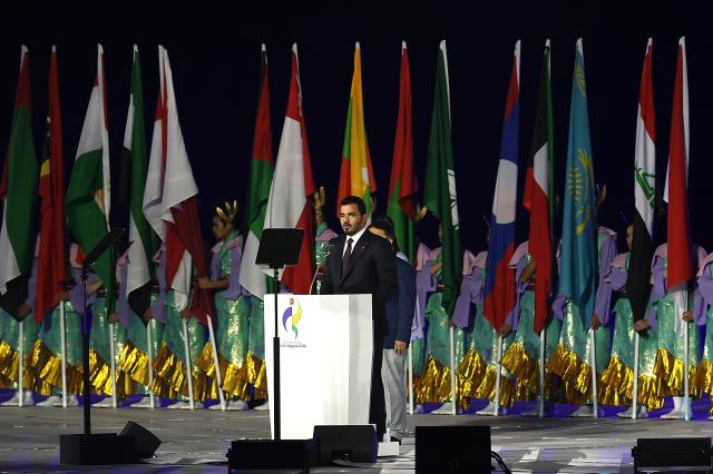 (260919) -- NAGOYA, Sept. 19, 2026 (Xinhua) -- Sheikh Joaan Bin Hamad Al Thani, president of the Olympic Council of Asia (OCA), speaks during the opening ceremony of the 20th Asian Games Aichi-Nagoya 2026 in Nagoya, Japan, Sept. 19, 2026. (Xinhua/Li Bo)