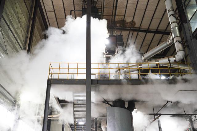 (260919) -- SHISHOU, Sept. 19, 2026 (Xinhua) -- This photo taken on Sept. 17, 2026 shows a factory using Miscanthus lutarioriparius to produce new materials in Shishou City, central China's Hubei Province. TO GO WITH "Across China: Chinese entrepreneur shapes low-carbon future via Yangtze plant" (Xinhua/Lu Jinbo)