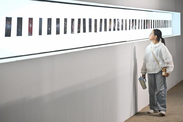 (260919) -- PINGYAO, Sept. 19, 2026 (Xinhua) -- A visitor views works at the 26th Pingyao International Photography Festival (PIP) in Pingyao ancient town in Jinzhong, north China's Shanxi Province, Sept. 19, 2025. The 26th PIP kicked off here on Saturday, featuring works by more than 2,600 photographers from over 30 countries and regions. The event will run until Sept. 23. (Xinhua/Sun Ruibo)