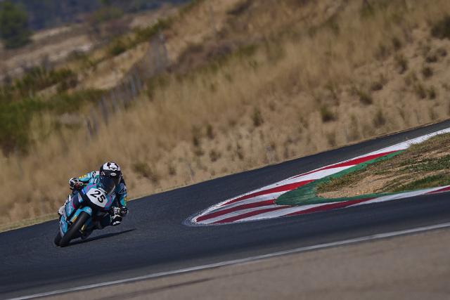 (260920) -- NAVARRA, Sept. 20, 2026 (Xinhua) -- CFMOTO Aspar's rider Sun Shengbo of China competes during the race 1 of the ESBK Talent category at the 2026 Spanish Superbike Championship Navarra in Navarra, Spain, Sept. 19, 2026. (Photo by Pablo Morano/Xinhua)