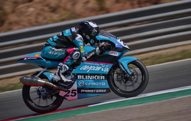 (260920) -- NAVARRA, Sept. 20, 2026 (Xinhua) -- CFMOTO Aspar's rider Sun Shengbo of China competes during the race 1 of the ESBK Talent category at the 2026 Spanish Superbike Championship Navarra in Navarra, Spain, Sept. 19, 2026. (Photo by Pablo Morano/Xinhua)