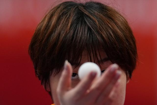 (260920) -- NAGOYA, Sept. 20, 2026 (Xinhua) -- Kuai Man of team China serves against Nabita Shrestha of team Nepal during the women's team Group A table tennis match between China and Nepal at the 20th Asian Games Aichi-Nagoya 2026 in Toyota, Japan, Sept. 20, 2026. (Xinhua/Cheong Kam Ka)
