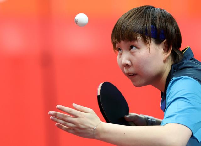 (260921) -- NAGOYA, Sept. 21, 2026 (Xinhua) -- Zhu Yu Ling of team China's Macao serves to Nabita Shrestha of team Nepal during the women's team Group A table tennis match between China's Macao and Nepal at the 20th Asian Games Aichi-Nagoya 2026 in Toyota, Japan, Sept. 21, 2026. (Xinhua/Yao Qilin)