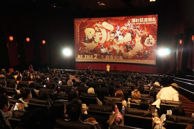 (260921) -- BEIJING, Sept. 21, 2026 (Xinhua) -- People attend the North American premiere of the Chinese animated film "Ne Zha 2" at the TCL Chinese Theatre in Los Angeles, the United States, Feb. 8, 2025. The hope of the China-U.S. relationship lies in the people, its foundation is in the societies, its future depends on the youth, and its vitality comes from exchanges at subnational levels.
   In recent years, the two countries have been strengthening people-to-people ties through cultural exchanges to inject sustained positive momentum into China-U.S relations. (Photo by Zeng Hui/Xinhua)