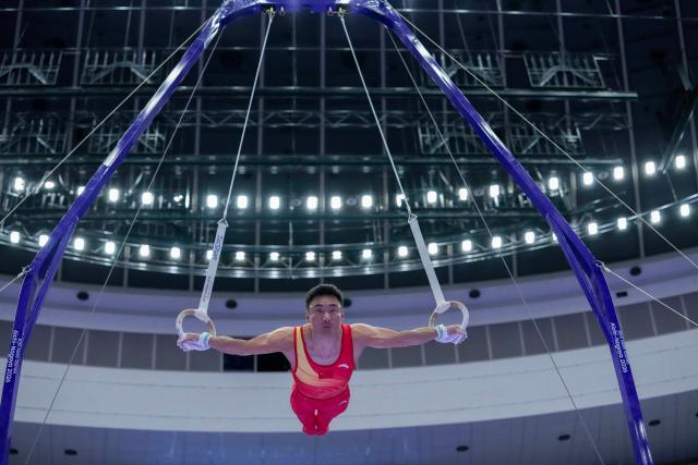 (260921) -- NAGOYA, Sept. 21, 2026 (Xinhua) -- Sun Wei of China competes in the rings of the men's all-around final of Artistic Gymnastics at the 20th Asian Games Aichi-Nagoya 2026 in Nagoya, Japan, Sept. 21, 2026. (Xinhua/Lui Siu Wai)
