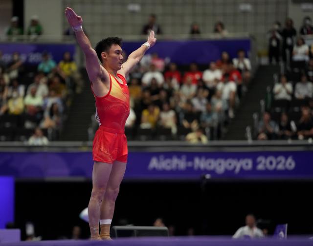 (260921) -- NAGOYA, Sept. 21, 2026 (Xinhua) -- Sun Wei of China competes during the floor exercise of the men's all-around final of Artistic Gymnastics at the 20th Asian Games Aichi-Nagoya 2026 in Nagoya, Japan, Sept. 21, 2026. (Xinhua/Jia Yuchen)