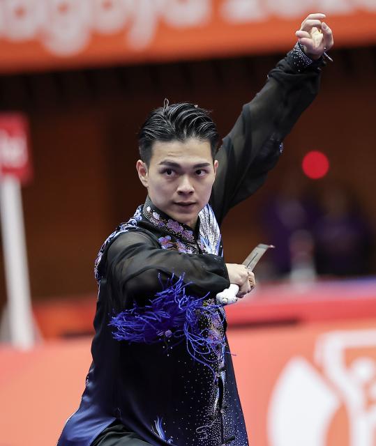 (260921) -- NAGOYA, Sept. 21, 2026 (Xinhua) -- Sun Chia-hung of Chinese Taipei performs during the Taijijian round of the men's Taijiquan and Taijijian final of Wushu at the 20th Asian Games Aichi-Nagoya 2026 in Nagoya of Aichi Prefecture, Japan, Sept. 21, 2026. (Xinhua/Long Lei)