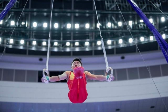 (260921) -- NAGOYA, Sept. 21, 2026 (Xinhua) -- Zou Jingyuan of China competes in the rings of Artistic Gymnastics at the 20th Asian Games Aichi-Nagoya 2026 in Nagoya, Japan, Sept. 21, 2026. (Xinhua/Lui Siu Wai)