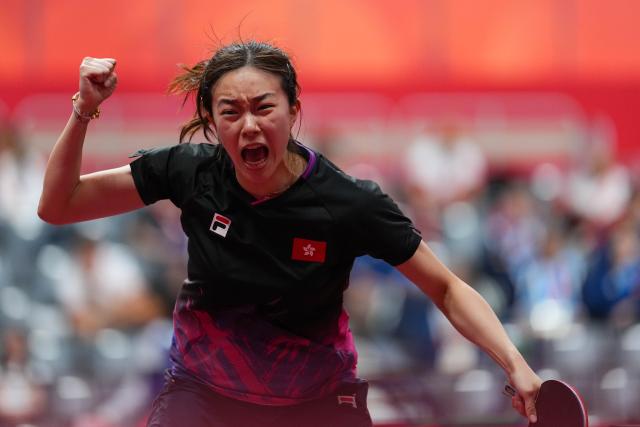 (260922) -- TOYOTA, Sept. 22, 2026 (Xinhua) -- Ng Wing Lam of Hong Kong, China competes during the table tennis women's team first-round match between Hong Kong, China and Singapore at the 20th Asian Games Aichi-Nagoya 2026 in Toyota, Japan, Sept. 22, 2026. (Xinhua/Cheong Kam Ka)