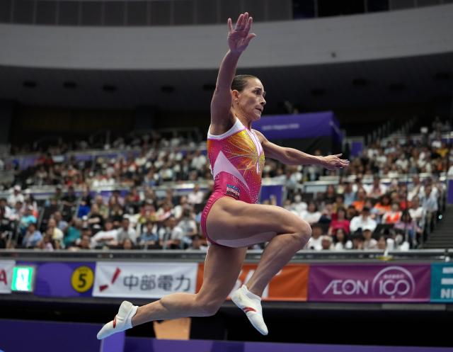 (260922) -- NAGOYA, Sept. 22, 2026 (Xinhua) -- Oksana Chusovitina of Uzbekistan competes during the women's vault qualification of Artistic Gymnastics at the 20th Asian Games Aichi-Nagoya 2026 in Nagoya, Japan, Sept. 22, 2026. (Xinhua/Lui Siu Wai)