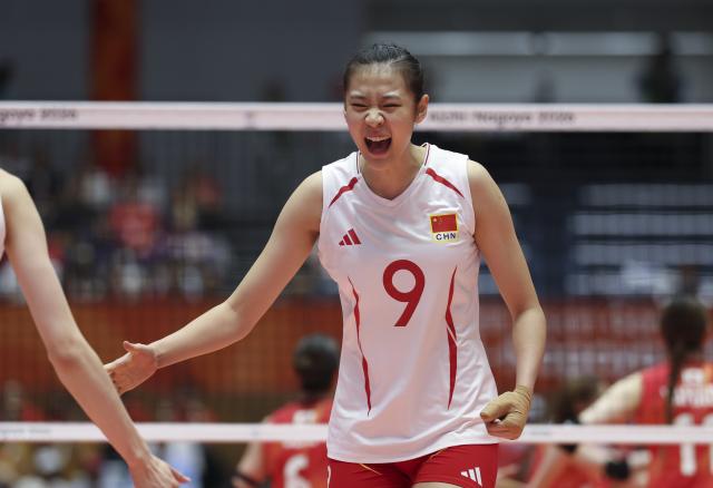 (260922) -- KOMAKI, Sept. 22, 2026 (Xinhua) -- Wang Aoqian of China celebrates during the final match of Women's Volleyball between China and Japan at the 20th Asian Games Aichi-Nagoya 2026 in Komaki, Japan, Sept. 22, 2026. (Xinhua/Wang Fei)