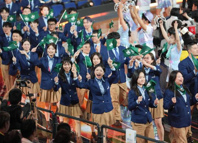 (260922) -- SHANGHAI, Sept. 22, 2026 (Xinhua) -- Members of the delegation of China's Macao attend the opening ceremony of the 48th WorldSkills Competition in east China's Shanghai, Sept. 22, 2026. The 48th WorldSkills Competition opened in Shanghai on Tuesday evening, with 1,385 competitors from 68 countries and regions vying in 64 skill events. (Xinhua/Ren Pengfei)