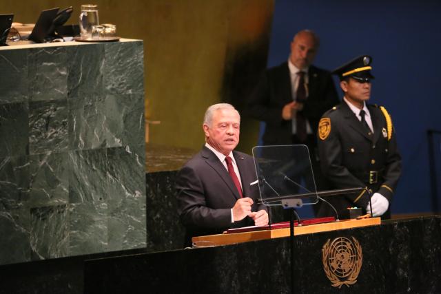 (260922) -- UNITED NATIONS, Sept. 22, 2026 (Xinhua) -- King of the Hashemite Kingdom of Jordan Abdullah II ibn Al Hussein speaks at the General Debate of the 81st session of  UN General Assembly at the UN headquarters in New York, on Sept. 22, 2026. (Xinhua/Zhang Fengguo)
