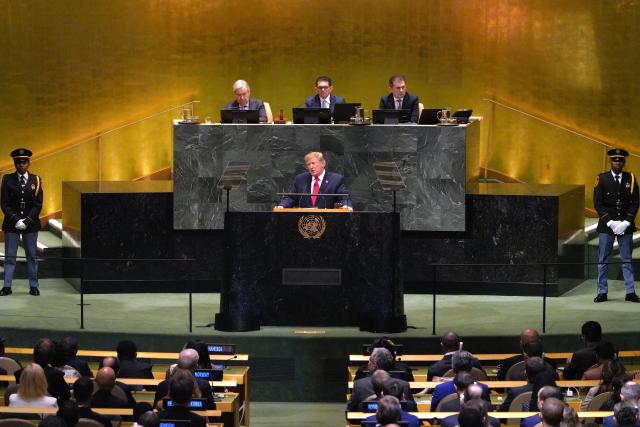 (260922) -- UNITED NATIONS, Sept. 22, 2026 (Xinhua) -- U.S. President Donald Trump speaks at the General Debate of the 81st session of  UN General Assembly at the UN headquarters in New York, on Sept. 22, 2026. (Xinhua/Wu Xiaoling)
