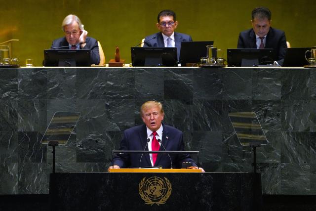 (260922) -- UNITED NATIONS, Sept. 22, 2026 (Xinhua) -- U.S. President Donald Trump speaks at the General Debate of the 81st session of  UN General Assembly at the UN headquarters in New York, on Sept. 22, 2026. (Xinhua/Wu Xiaoling)