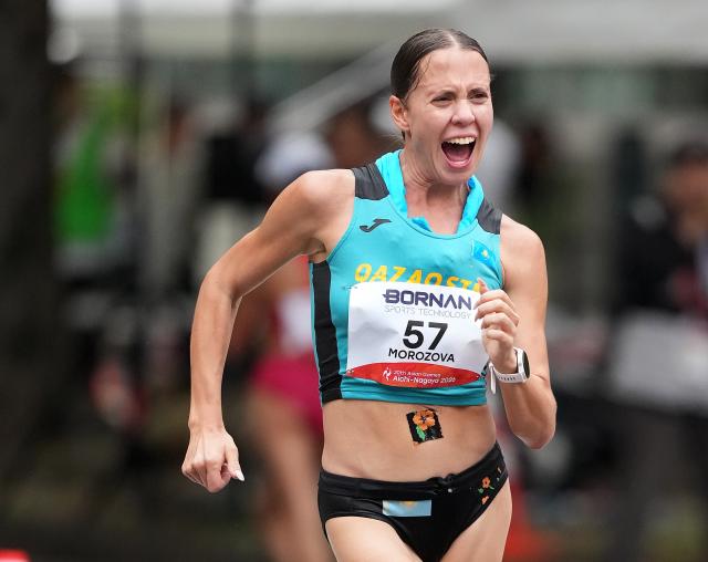 (260923) -- NAGOYA, Sept. 23, 2026 (Xinhua) -- Kristina Morozova of Kazakhstan competes during the Women's Half Marathon Race Walk Final of Athletics at the 20th Asian Games Aichi-Nagoya 2026 in Nagoya, Japan, Sept. 23, 2026. (Xinhua/Jia Yuchen)