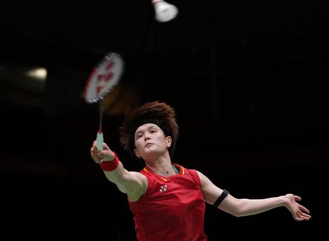 (260923) -- ICHINOMIYA, Sept. 23, 2026 (Xinhua) -- Wang Zhiyi of team China competes in the singles match against Putri Kusuma Wardani of team Indonesia during the badminton women's team semifinals between China and Indonesia at the 20th Asian Games Aichi-Nagoya 2026 in Ichinomiya of Aichi Prefecture, Japan, Sept. 23, 2026. (Xinhua/Li Bo)