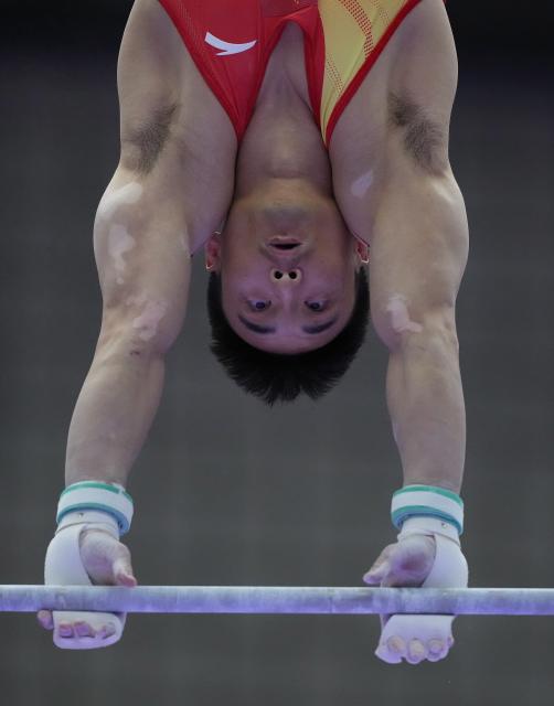 (260923) -- NAGOYA, Sept. 23, 2026 (Xinhua) -- Sun Wei of team China competes during the horizontal bar competition of men's team final of Artistic Gymnastics at the 20th Asian Games Aichi-Nagoya 2026 in Nagoya, Japan, Sept. 23, 2026. (Xinhua/Jia Yuchen)