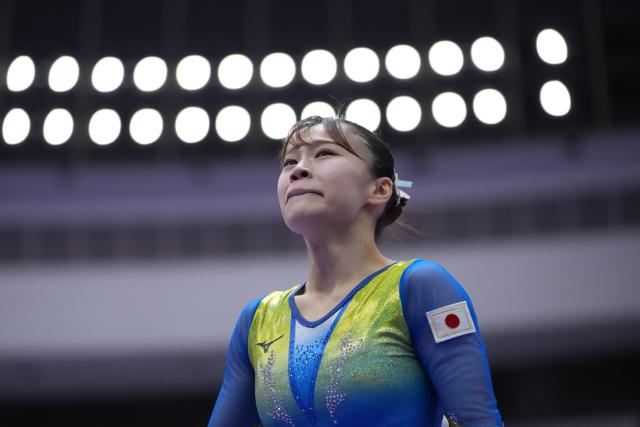 (260923) -- NAGOYA, Sept. 23, 2026 (Xinhua) -- Sugihara Aiko of team Japan reacts after the floor exercise of the women's team final of Artistic Gymnastics at the 20th Asian Games Aichi-Nagoya 2026 in Nagoya, Japan, Sept. 23, 2026. (Xinhua/Jia Yuchen)
