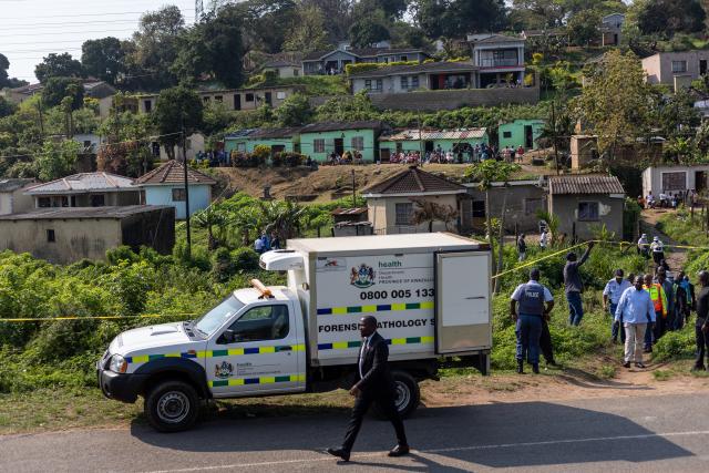 (260923) -- DURBAN, Sept. 23, 2026 (Xinhua) -- This photo taken on Sept. 23, 2026 shows the scene of a shooting incident in KwaMakhutha in KwaZulu-Natal Province, South Africa. Eleven people were killed and three others injured in a shooting in KwaMakhutha in South Africa's southeastern KwaZulu-Natal Province, local police said Wednesday.
   According to a statement issued by the South African Police Service (SAPS) in the province, the shooting occurred on Tuesday night in the township's Ziko area. Three men arrived and opened fire on 13 men and a woman believed to be pregnant when they were reportedly having a party inside a house. (Photo by Mbuthi Msweli/Xinhua)