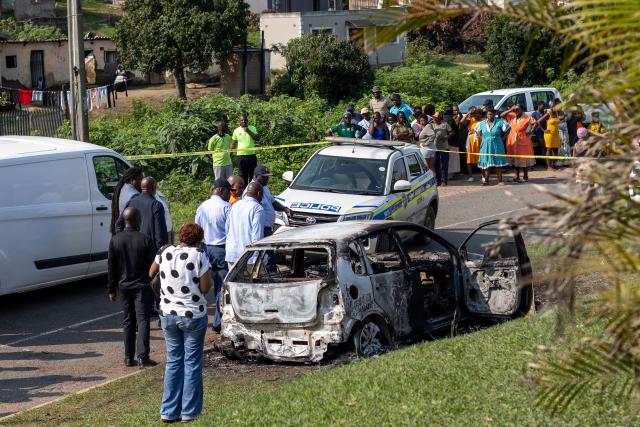 (260923) -- DURBAN, Sept. 23, 2026 (Xinhua) -- This photo taken on Sept. 23, 2026 shows the scene of a shooting incident in KwaMakhutha in KwaZulu-Natal Province, South Africa. Eleven people were killed and three others injured in a shooting in KwaMakhutha in South Africa's southeastern KwaZulu-Natal Province, local police said Wednesday.
   According to a statement issued by the South African Police Service (SAPS) in the province, the shooting occurred on Tuesday night in the township's Ziko area. Three men arrived and opened fire on 13 men and a woman believed to be pregnant when they were reportedly having a party inside a house. (Photo by Mbuthi Msweli/Xinhua)