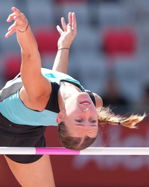 (260924) -- NAGOYA, Sept. 24, 2026 (Xinhua) -- Alina Chistyakova of Kazakhstan competes during the women's heptathlon high jump of Athletics at the 20th Asian Games Aichi-Nagoya 2026 in Nagoya, Japan, Sept. 24, 2026. (Xinhua/Jia Yuchen)