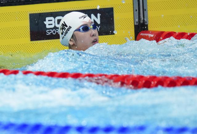 (260924) -- TOKYO, Sept. 24, 2026 (Xinhua) -- Wu Qingfeng of China reacts after the women's 50m freestyle final at the 20th Asian Games Aichi-Nagoya 2026 in Tokyo, Japan, Sept. 24, 2026. (Xinhua/Chen Zeguo)