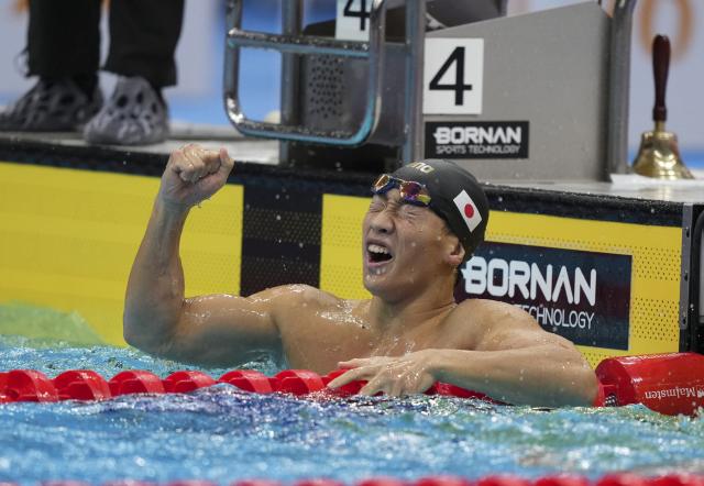 (260924) -- TOKYO, Sept. 24, 2026 (Xinhua) -- Ohashi Shin of Japan celebrates after the men's 200m breast stroke final at the 20th Asian Games Aichi-Nagoya 2026 in Tokyo, Japan, Sept. 24, 2026. (Photo by Wang Shen/Xinhua)