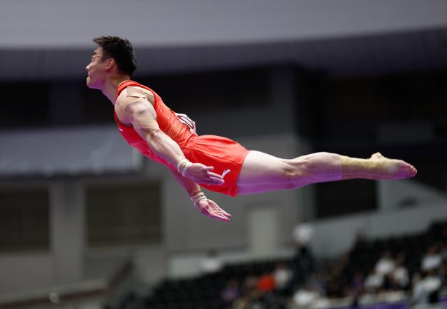 (260924) -- NAGOYA, Sept. 24, 2026 (Xinhua) -- Sun Wei of China competes during the men's floor exercise final of Artistic Gymnastics at the 20th Asian Games Aichi-Nagoya 2026 in Nagoya, Japan, Sept. 24, 2026. (Xinhua/Wang Lili)
