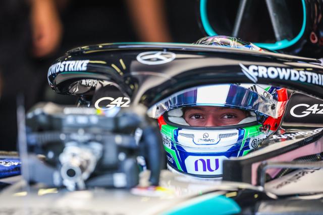 (260924) -- BAKU, Sept. 24, 2026 (Xinhua) -- Mercedes' Andrea Kimi Antonelli of Italy prepares before the practice session of the Formula One Azerbaijan Grand Prix at the Baku City Circuit in Baku, capital of Azerbaijan, Sept. 24, 2026. (Photo by Qian Jun/Xinhua)