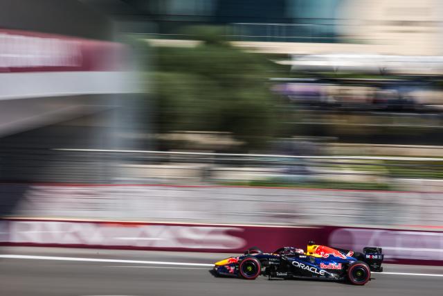 (260924) -- BAKU, Sept. 24, 2026 (Xinhua) -- Red Bull's Max Verstappen of the Netherlands competes during the practice session of the Formula One Azerbaijan Grand Prix at the Baku City Circuit in Baku, capital of Azerbaijan, Sept. 24, 2026. (Photo by Qian Jun/Xinhua)