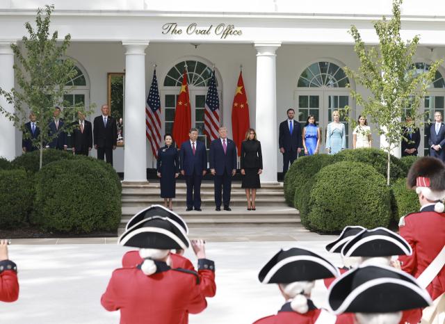 (260924) -- WASHINGTON, Sept. 24, 2026 (Xinhua) -- U.S. President Donald Trump holds a welcome ceremony for Chinese President Xi Jinping, who is on a state visit to the United States, at the White House in Washington, D.C., the United States, Sept. 24, 2026. (Xinhua/Wang Ye)