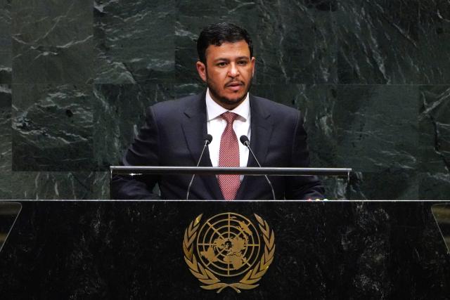 (260924) -- UNITED NATIONS, Sept. 24, 2026 (Xinhua) -- Abdullah Abdulkader Al Alimi-Bawzer, Vice President of Yemen, speaks during the General Debate of the 81st session of the United Nations General Assembly (UNGA) at the UN headquarters in New York, Sept. 24, 2026. (Xinhua/Wu Xiaoling)