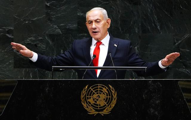 (260924) -- UNITED NATIONS, Sept. 24, 2026 (Xinhua) -- Israeli Prime Minister Benjamin Netanyahu speaks during the General Debate of the 81st session of the United Nations General Assembly (UNGA) at the UN headquarters in New York, Sept. 24, 2026. (Xinhua/Wu Xiaoling)