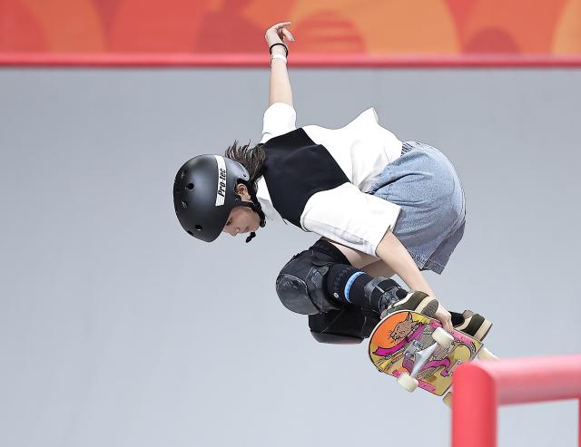 (260925) -- NAGOYA, Sept. 25, 2026 (Xinhua) -- Hasegawa Mizuho of Japan competes during the women's park final of skateboarding at the 20th Asian Games Aichi-Nagoya 2026 in Tokoname of Aichi Prefecture, Japan, Sept. 25, 2026. (Xinhua/Long Lei)