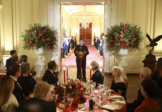 (260924) -- WASHINGTON, Sept. 24, 2026 (Xinhua) -- Chinese President Xi Jinping addresses a welcome banquet at the White House in Washington, D.C., the United States, Sept. 24, 2026. Xi on Thursday attended a welcome banquet held by U.S. President Donald Trump at the White House. (Xinhua/Liu Bin)