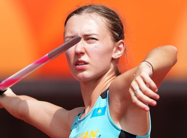 (260925) -- NAGOYA, Sept. 25, 2026 (Xinhua) -- Alina Chistyakova of Kazakhstan competes during the women's heptathlon javelin throw of Athletics at the 20th Asian Games Aichi-Nagoya 2026 in Nagoya, Japan, Sept. 25, 2026. (Xinhua/Luo Yuan)