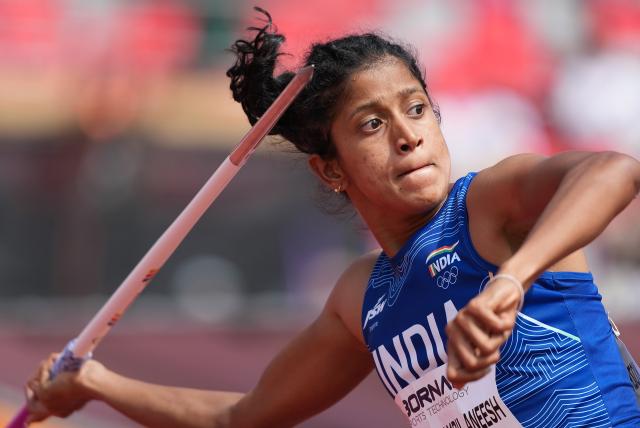 (260925) -- NAGOYA, Sept. 25, 2026 (Xinhua) -- Anamika Kozhinjaparambil of India competes during the women's heptathlon javelin throw of Athletics at the 20th Asian Games Aichi-Nagoya 2026 in Nagoya, Japan, Sept. 25, 2026. (Xinhua/Luo Yuan)