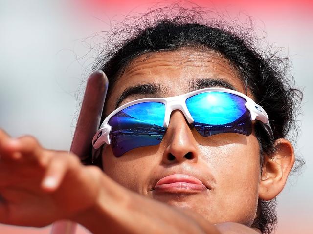 (260925) -- NAGOYA, Sept. 25, 2026 (Xinhua) -- Pooja of India competes during the women's heptathlon javelin throw of Athletics at the 20th Asian Games Aichi-Nagoya 2026 in Nagoya, Japan, Sept. 25, 2026. (Xinhua/Luo Yuan)