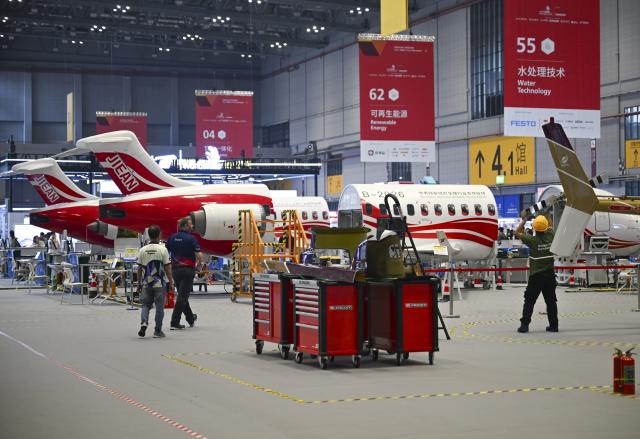 (260925) -- SHANGHAI, Sept. 25, 2026 (Xinhua) -- The site of the aircraft maintenance event is seen during the 48th WorldSkills Competition in Shanghai, east China, Sept. 25, 2026.
  The 48th WorldSkills Competition is held in Shanghai from September 22 to 27. 
  Various events in the competition are related in the maintenance of equipment and facilities in the air, on land and on rails. (Xinhua/Chen Haoming)