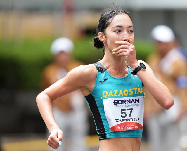 (260927) -- NAGOYA, Sept. 27, 2026 (Xinhua) -- Yasmina Toxanbayeva of Kazakhstan competes during the women's marathon race walk final of Athletics at the 20th Asian Games Aichi-Nagoya 2026 in Nagoya, Japan, Sept. 27, 2026. (Xinhua/Jia Yuchen)