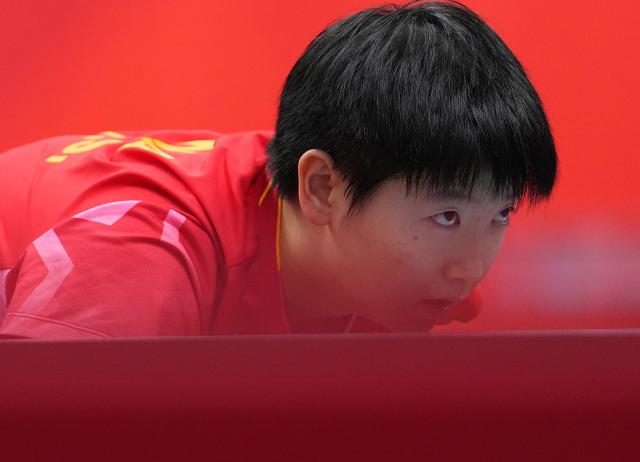 (260927) -- TOYOTA, Sept. 27, 2026 (Xinhua) -- Sun Yingsha reacts during the women's singles semifinal table tennis match between Sun Yingsha of China and Hayata Hina of Japan at the 20th Asian Games Aichi-Nagoya 2026 in Toyota of Aichi Prefecture, Japan, Sept. 27, 2026. (Xinhua/Cheong Kam Ka)