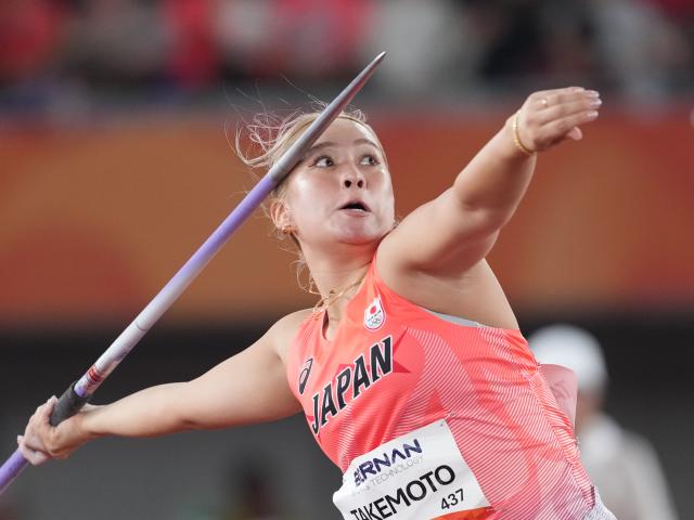 (260927) -- NAGOYA, Sept. 27, 2026 (Xinhua) -- Takemoto Sae of Japan competes during the women's javelin throw final of Athletics at the 20th Asian Games Aichi-Nagoya 2026 in Nagoya, Japan, Sept. 27, 2026. (Xinhua/Luo Yuan)