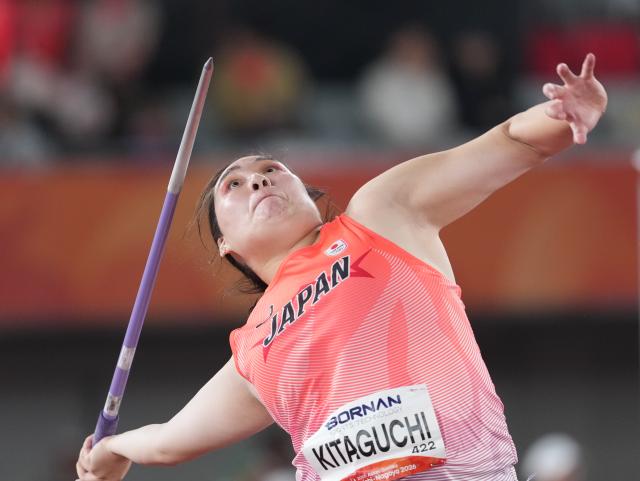 (260927) -- NAGOYA, Sept. 27, 2026 (Xinhua) -- Kitaguchi Haruka of Japan competes during the women's javelin throw final of Athletics at the 20th Asian Games Aichi-Nagoya 2026 in Nagoya, Japan, Sept. 27, 2026. (Xinhua/Luo Yuan)